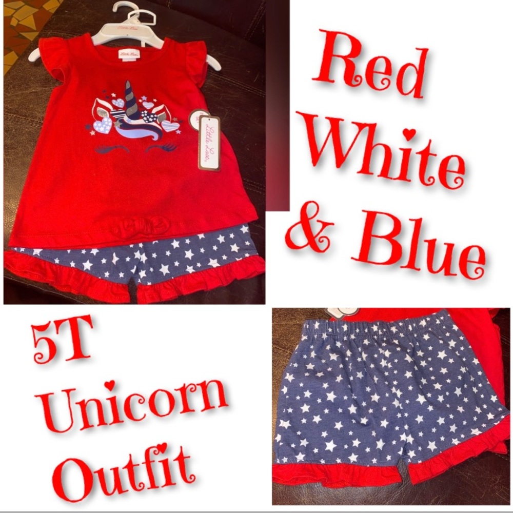 5T Unicorn outfit, red white and blue girls outfit,NWT, size 5/5T
